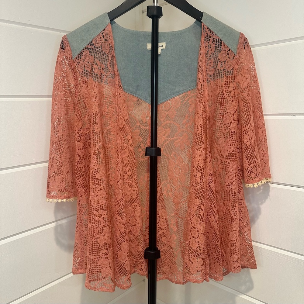 Love Richie Boho Lace Cover Up Coral & Denim Details Small